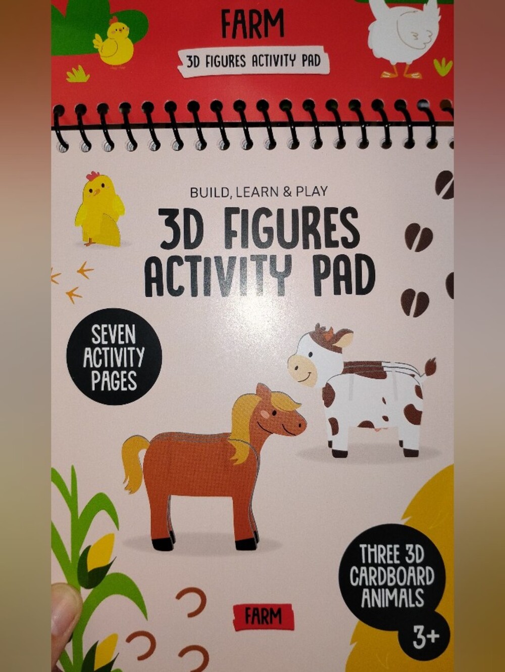 3D Figures Activity Pad for Kids - Brown & White Farm Animals